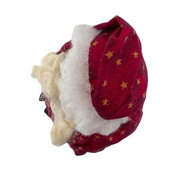 Handcrafted Santa Claus Shelf Sitter With Red Star Pattern Dress & Long Black Le - Picture 6 of 10